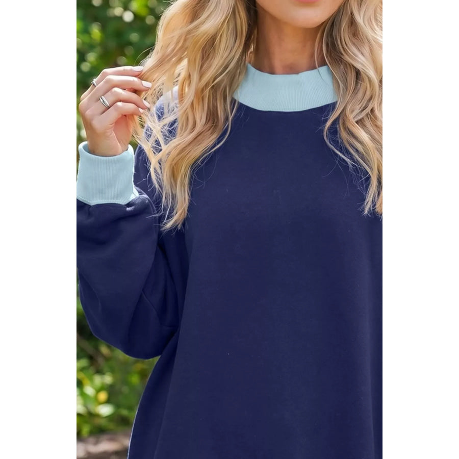 Colorblock Trim Crewneck Long Sleeve Pullover Sweatshirt Apparel and Accessories