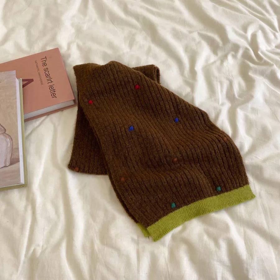 Colorful Dot Knitted Scarf Brown / One Size Apparel and Accessories