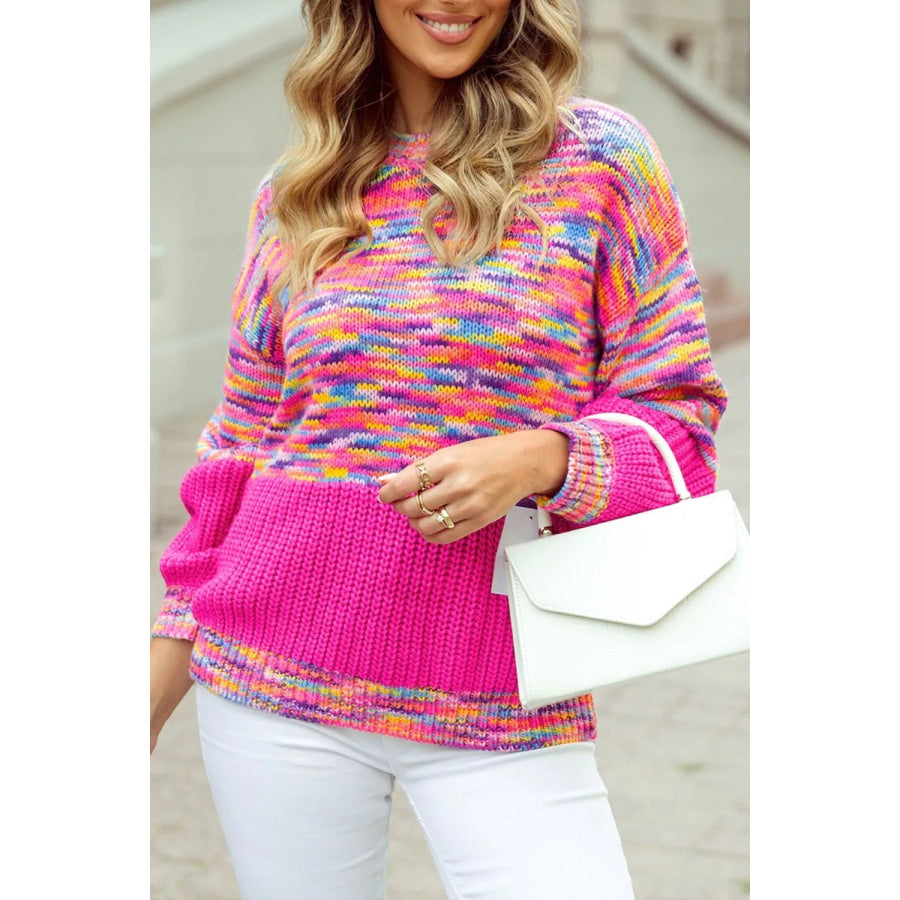 Colorful Knit Crew Neck Sweater Apparel and Accessories