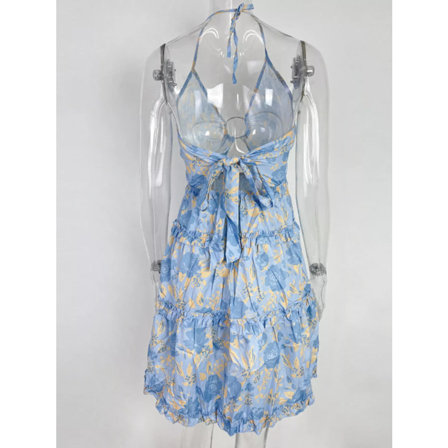 Colorful Print Halter Neck Ruffle Mini Dress Apparel and Accessories