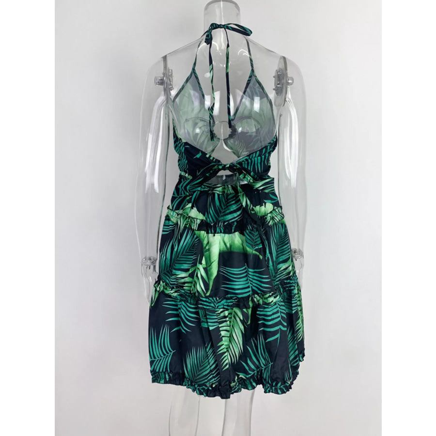 Colorful Print Halter Neck Ruffle Mini Dress Apparel and Accessories