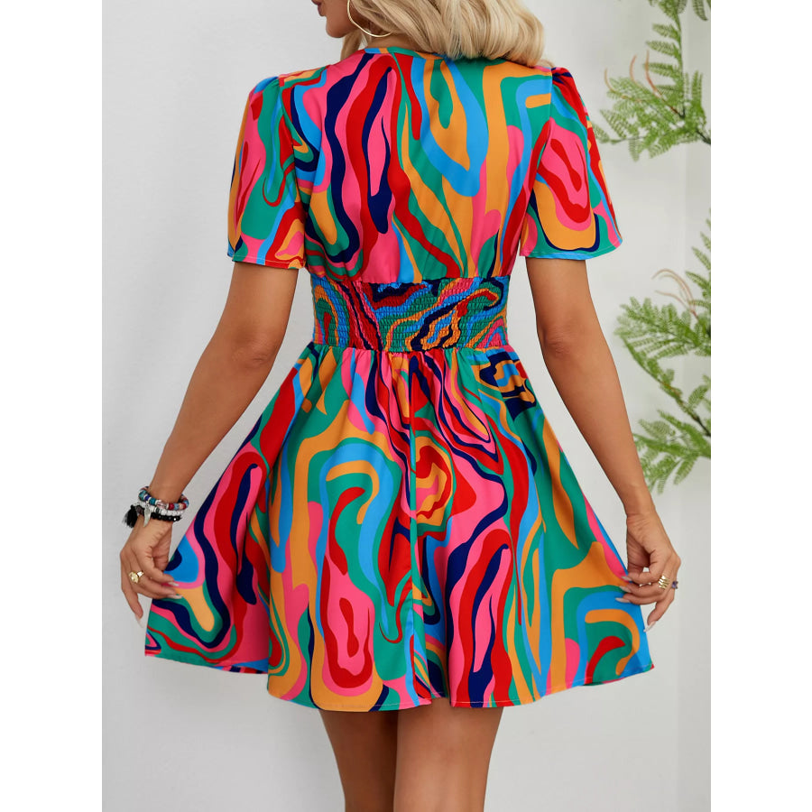 Colorful Print Short Sleeve Mini Dress Apparel and Accessories