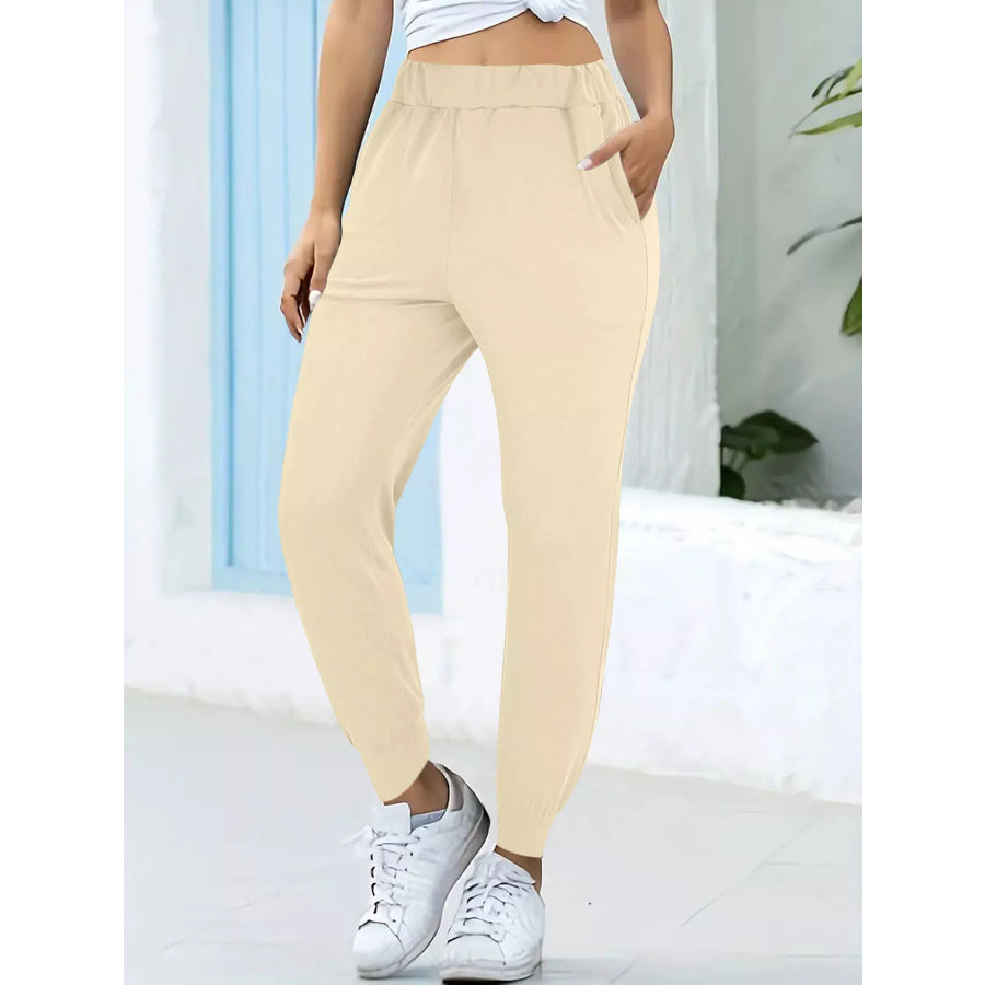 Comfortable Elastic Waist Casual Pants Khaki / S Apparel and Accessories