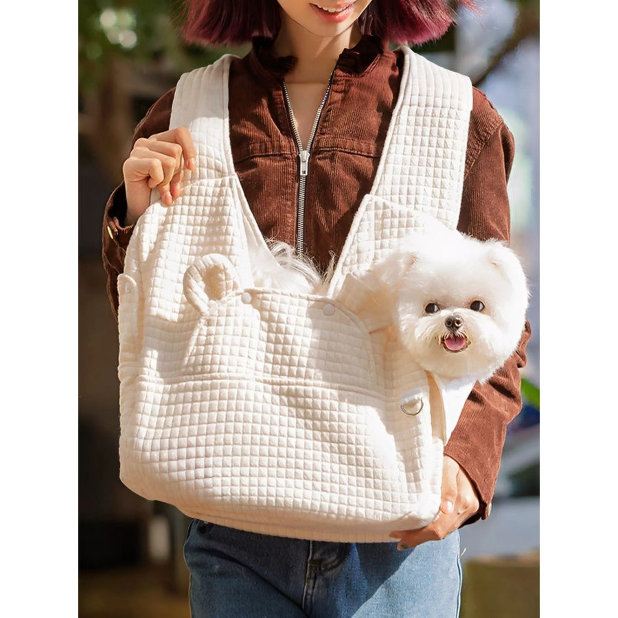 Comfortable Quilted Pet Carrier Sling Bag Cream / One Size Apparel and Accessories
