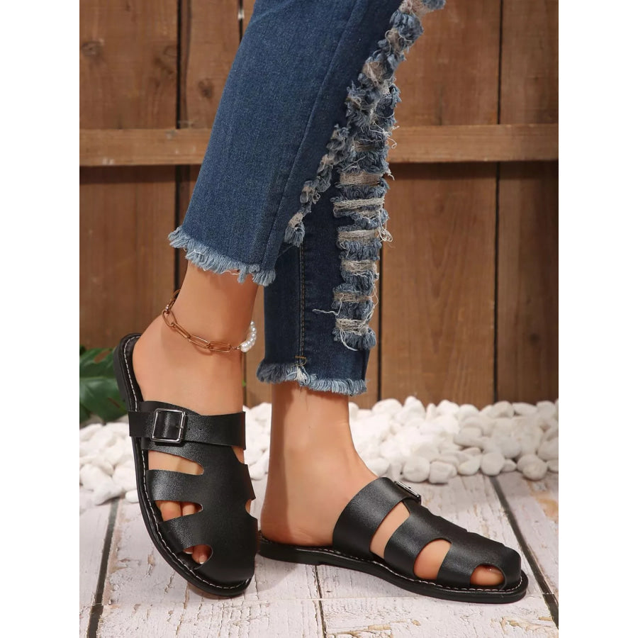Comfortable Slip-On Leather Sandals with Adjustable Buckle Apparel and Accessories