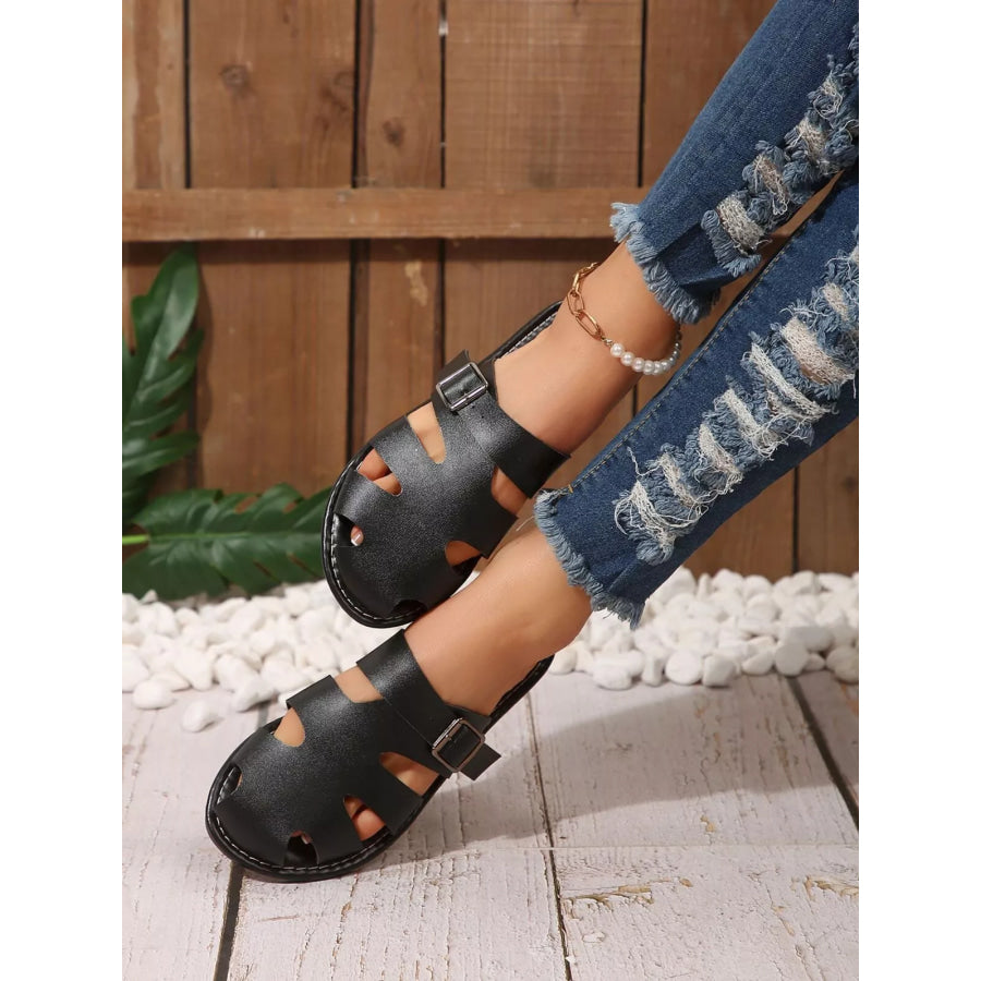 Comfortable Slip-On Leather Sandals with Adjustable Buckle Apparel and Accessories