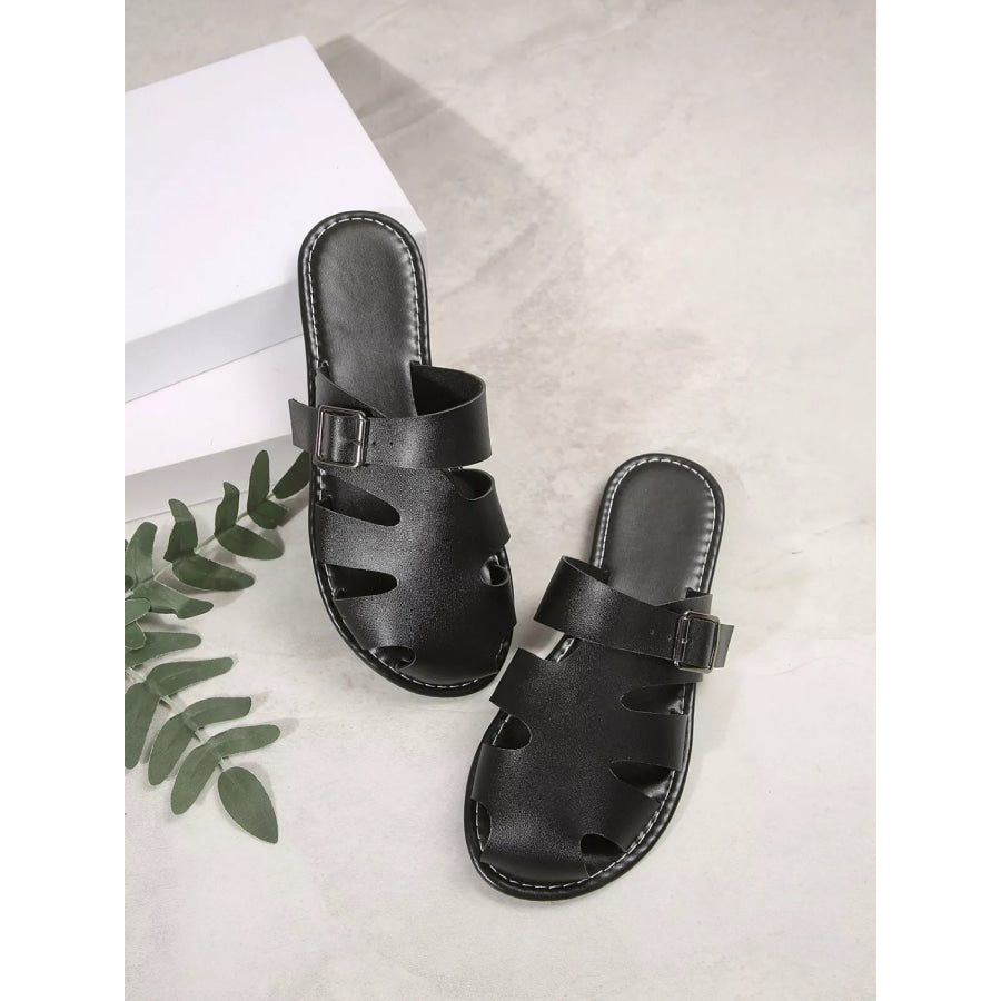 Comfortable Slip-On Leather Sandals with Adjustable Buckle Apparel and Accessories