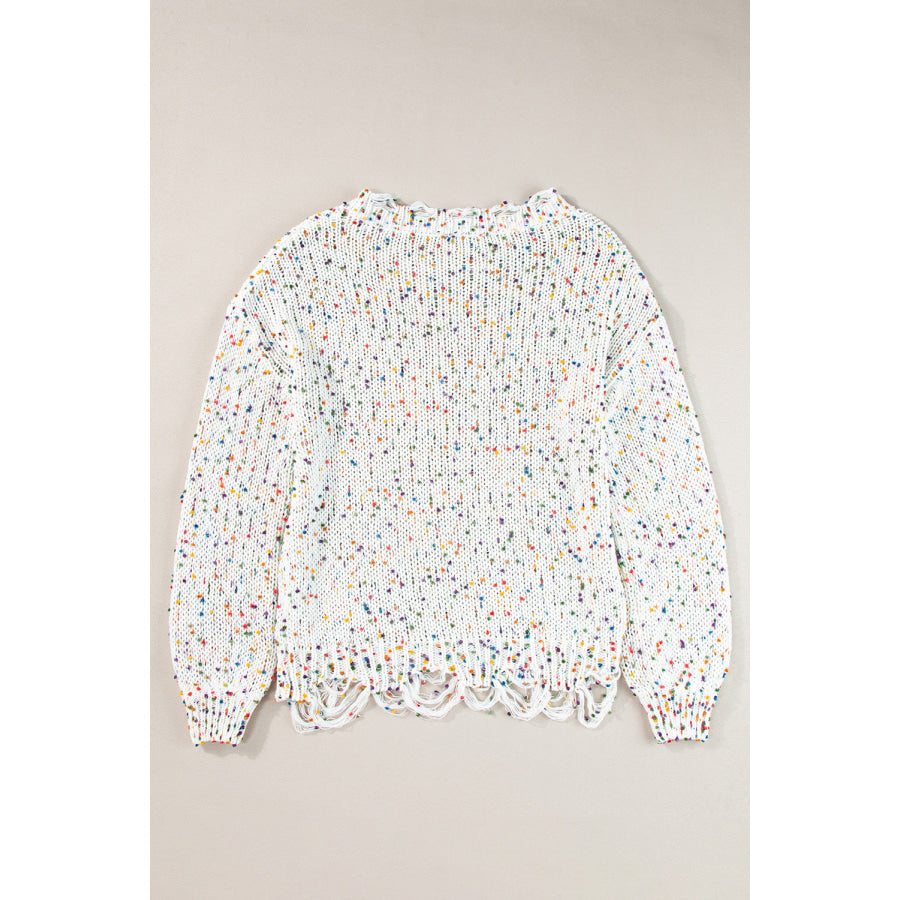 Confetti Round Neck Dropped Shoulder Sweater Apparel and Accessories