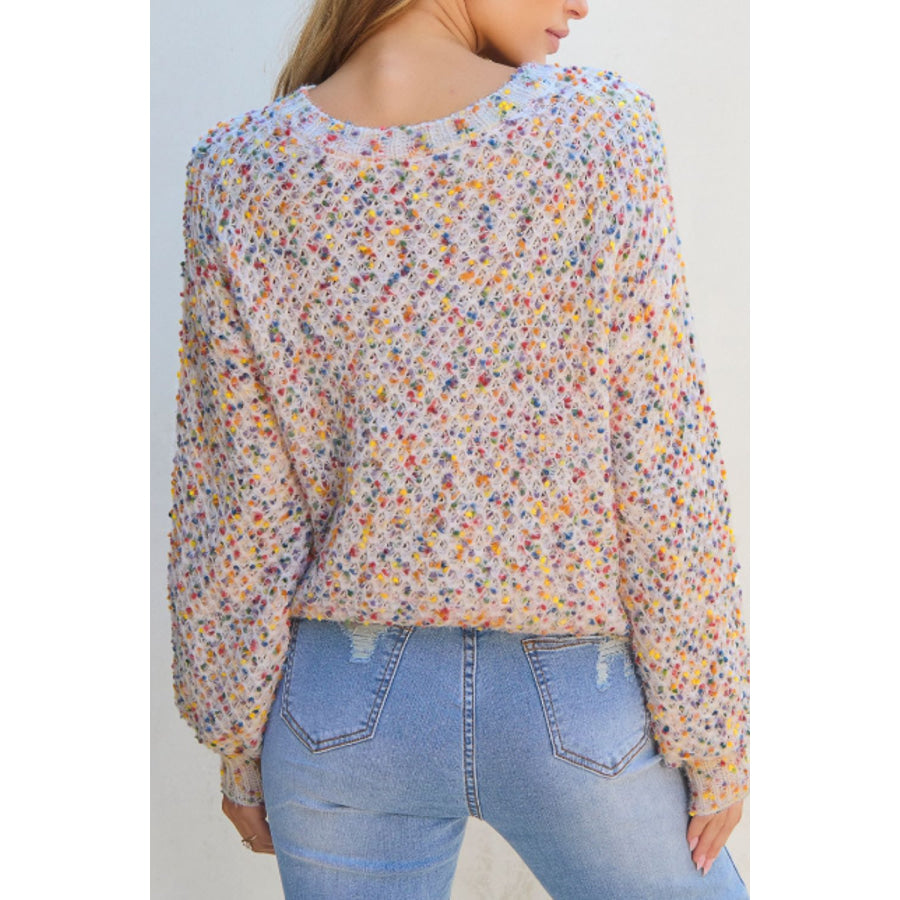 Confetti Round Neck Long Sleeve Sweater Apparel and Accessories