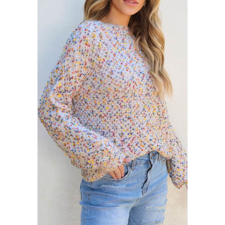 Confetti Round Neck Long Sleeve Sweater Apparel and Accessories