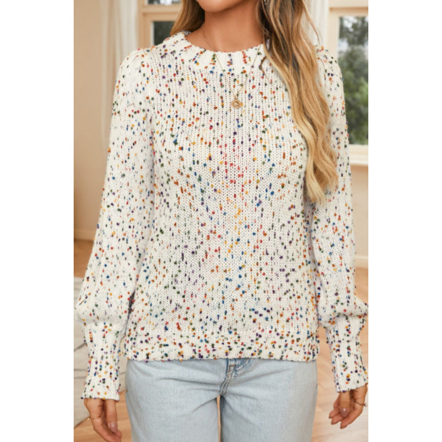 Confetti Round Neck Long Sleeve Sweater Apparel and Accessories