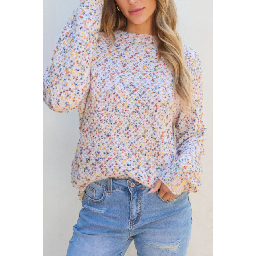 Confetti Round Neck Long Sleeve Sweater Apparel and Accessories