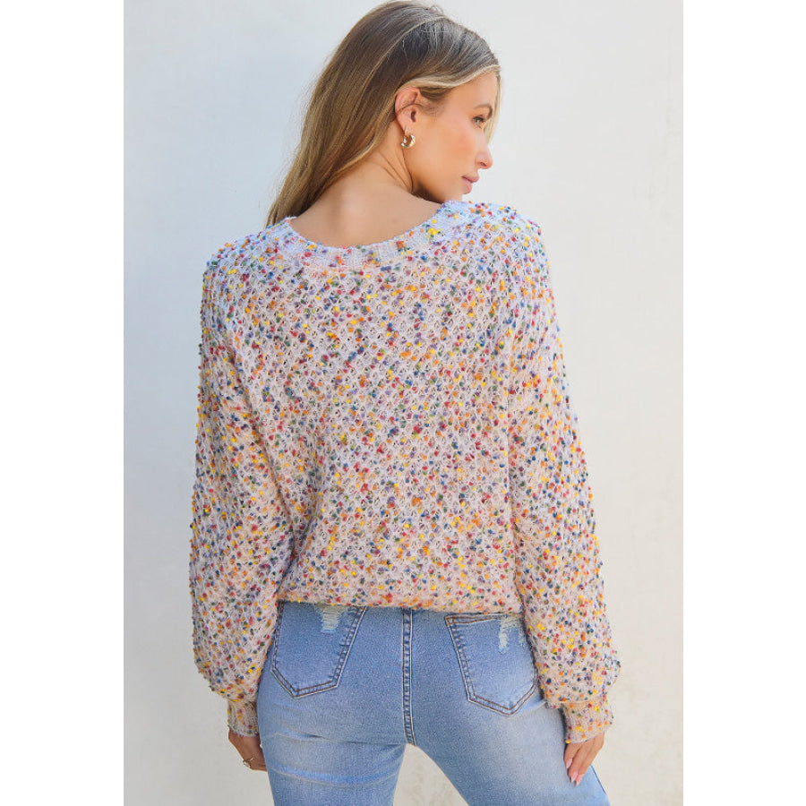 Confetti Round Neck Long Sleeve Sweater Apparel and Accessories