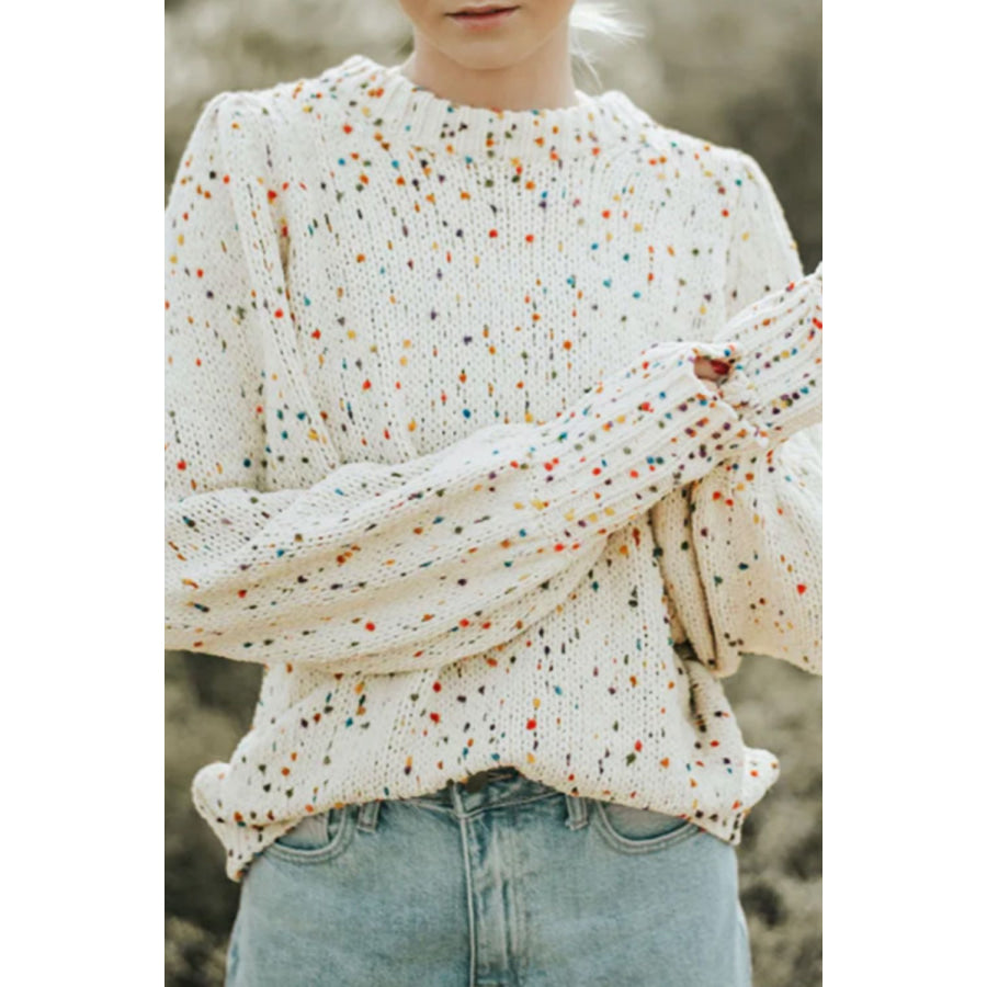 Confetti Round Neck Long Sleeve Sweater Cream / S Apparel and Accessories