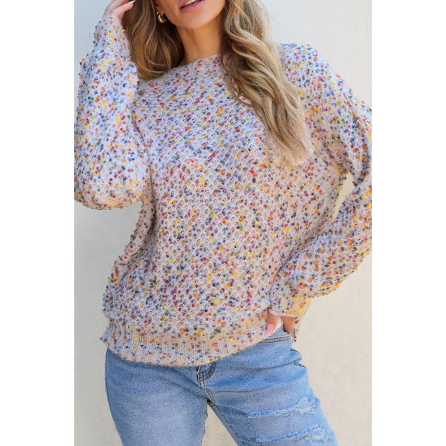 Confetti Round Neck Long Sleeve Sweater Floral / S Apparel and Accessories