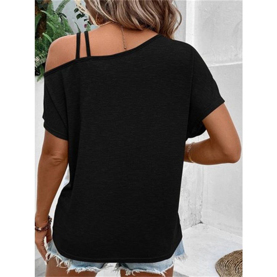 Contrast Asymmetrical Neck Short Sleeve T-Shirt Apparel and Accessories