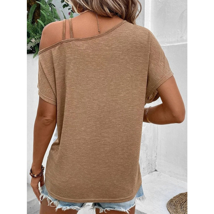 Contrast Asymmetrical Neck Short Sleeve T-Shirt Apparel and Accessories