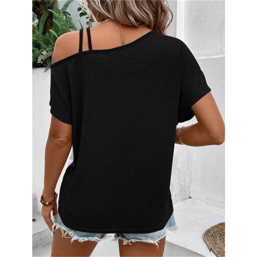 Contrast Asymmetrical Neck Short Sleeve T-Shirt Apparel and Accessories