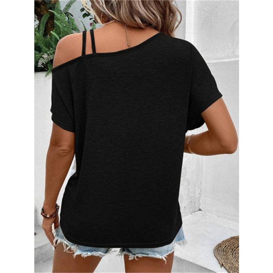 Contrast Asymmetrical Neck Short Sleeve T-Shirt Apparel and Accessories