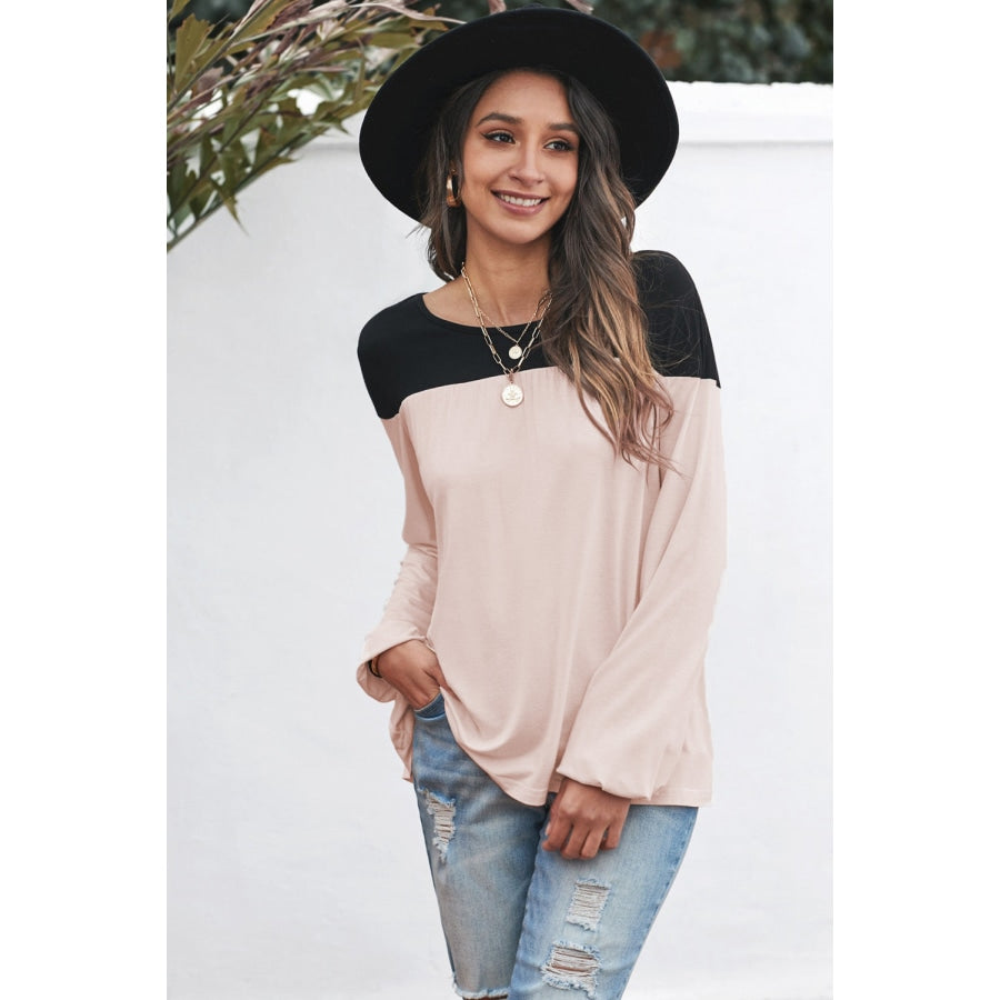 Contrast Balloon Sleeve Blouse Apricot / S