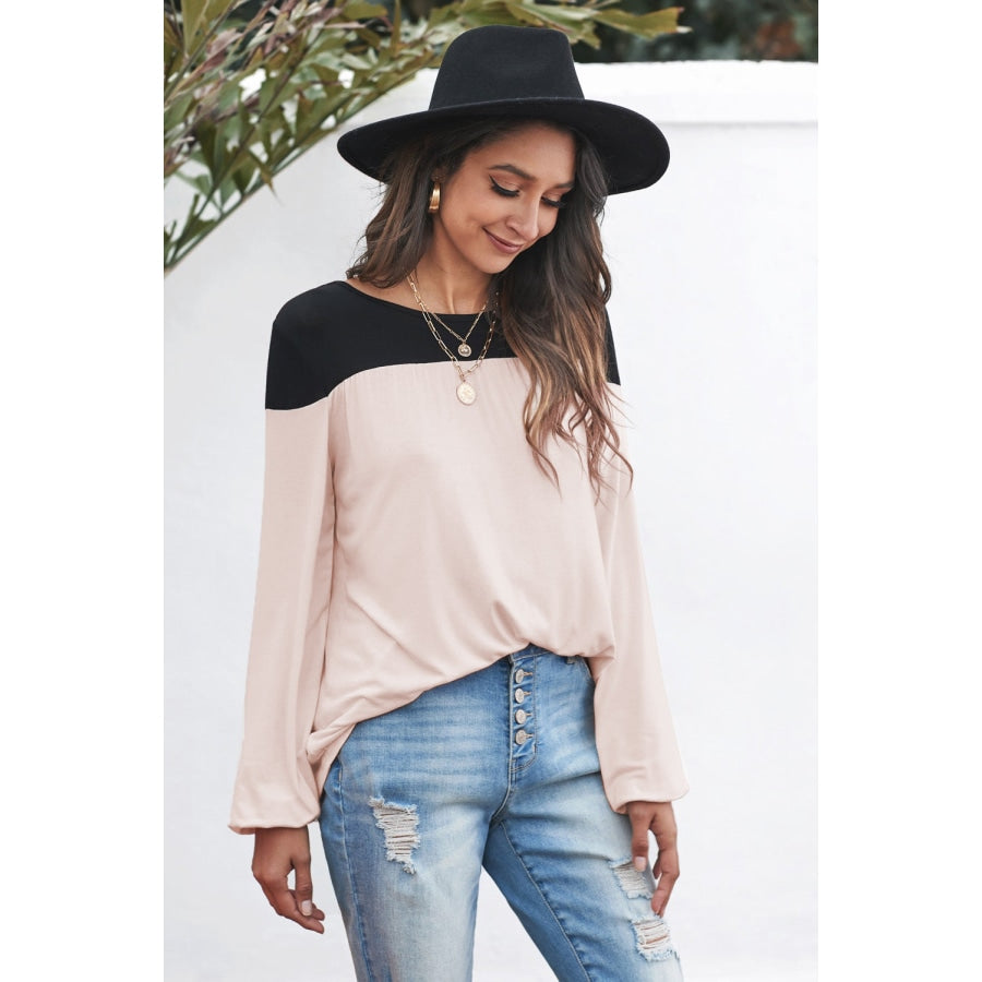 Contrast Balloon Sleeve Blouse