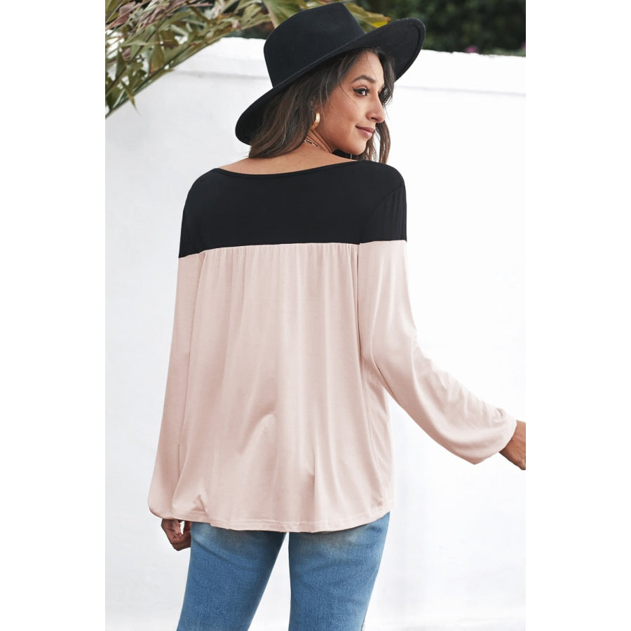 Contrast Balloon Sleeve Blouse