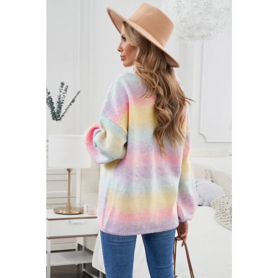 Contrast Balloon Sleeve Dropped Shoulder Cardigan Apparel and Accessories