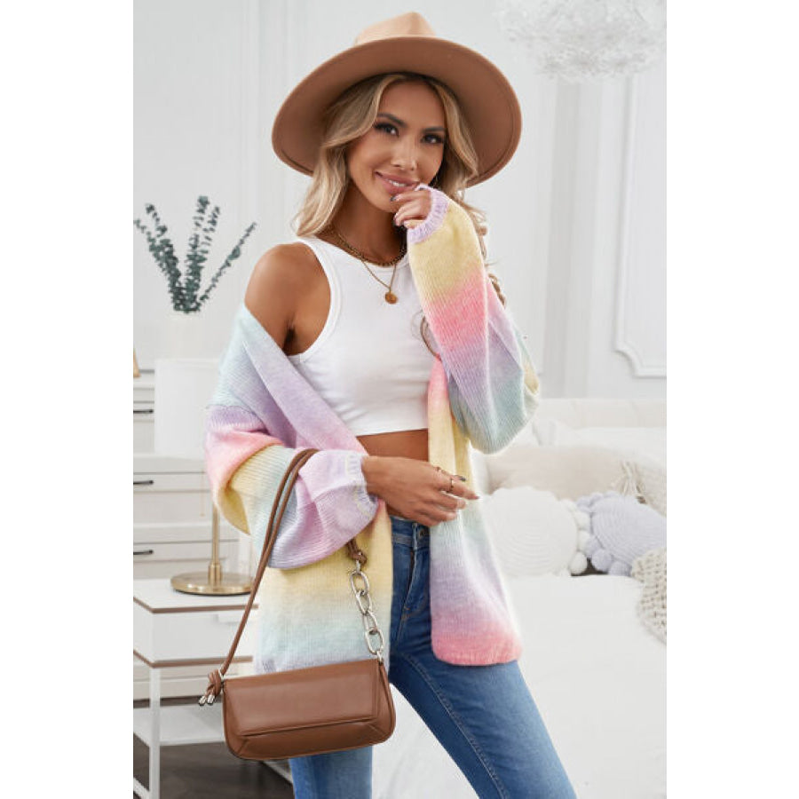 Contrast Balloon Sleeve Dropped Shoulder Cardigan Apparel and Accessories