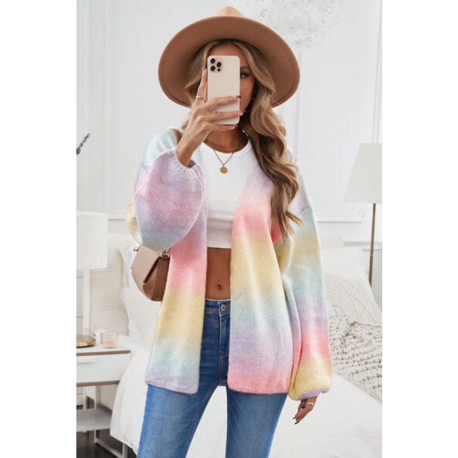 Contrast Balloon Sleeve Dropped Shoulder Cardigan Stripe / S Apparel and Accessories