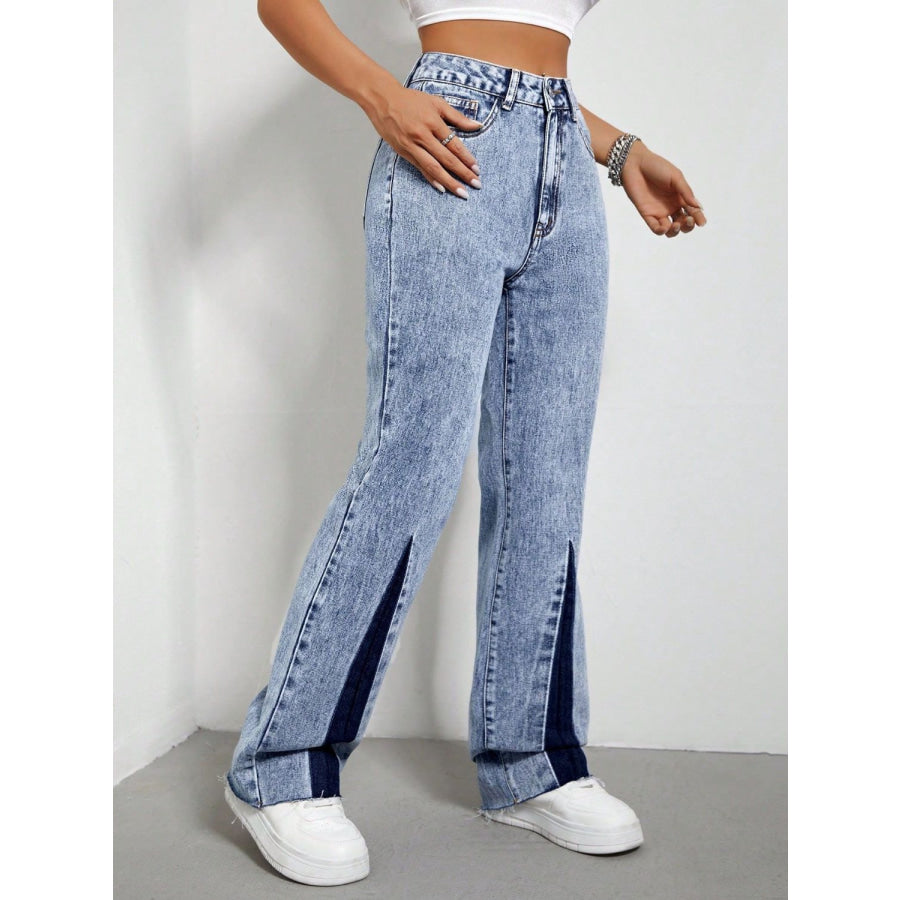 Contrast Bootcut Jeans with Pockets Apparel and Accessories