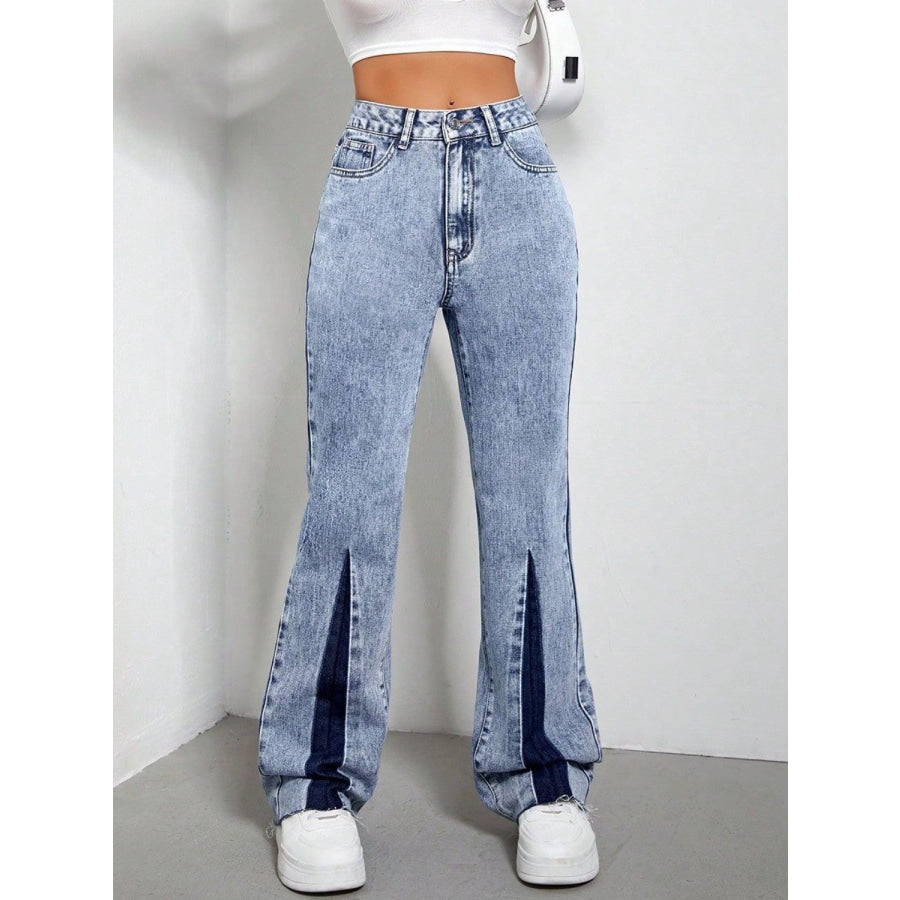 Contrast Bootcut Jeans with Pockets Apparel and Accessories