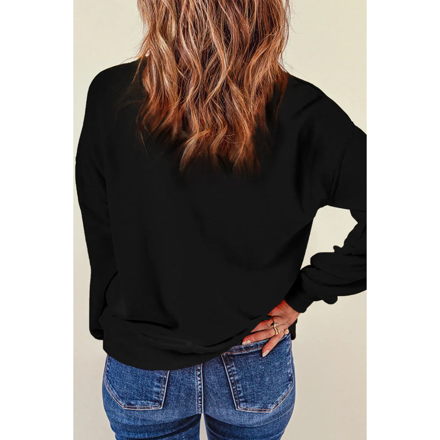 Contrast Bow Round Neck Long Sleeve Sweatshirt Apparel and Accessories