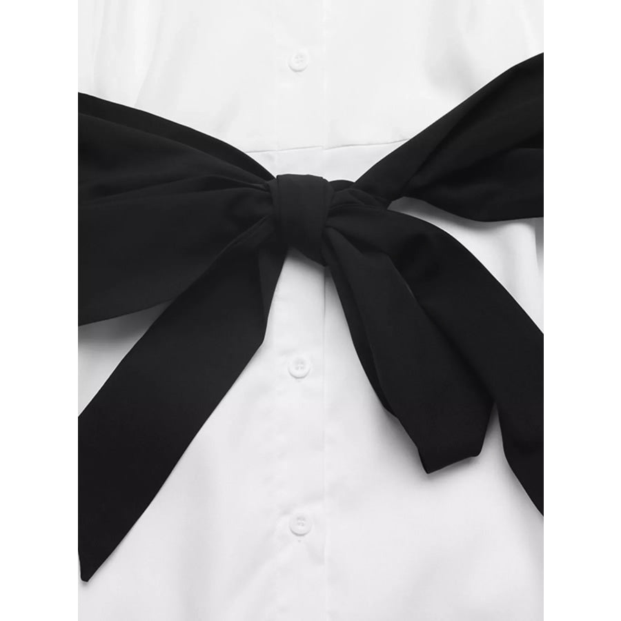 Contrast Bow Sleeveless Shirt Dress Apparel and Accessories