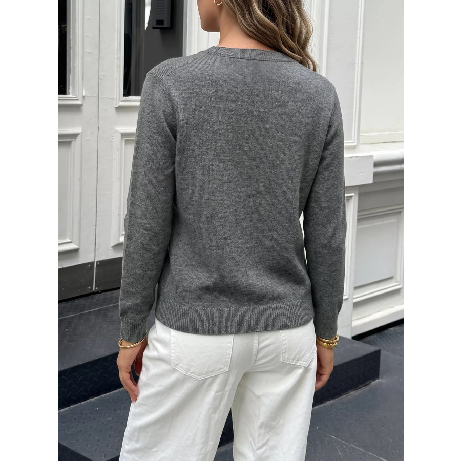 Contrast Button Long Sleeve Cardigan Apparel and Accessories