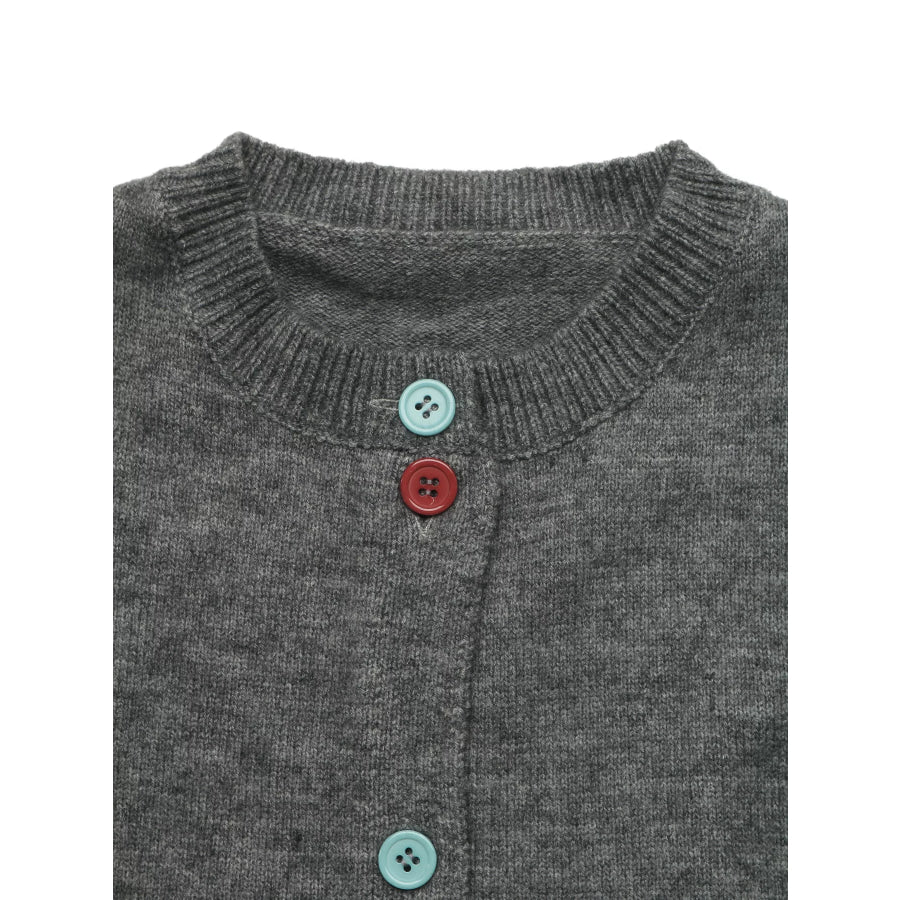 Contrast Button Long Sleeve Cardigan Apparel and Accessories