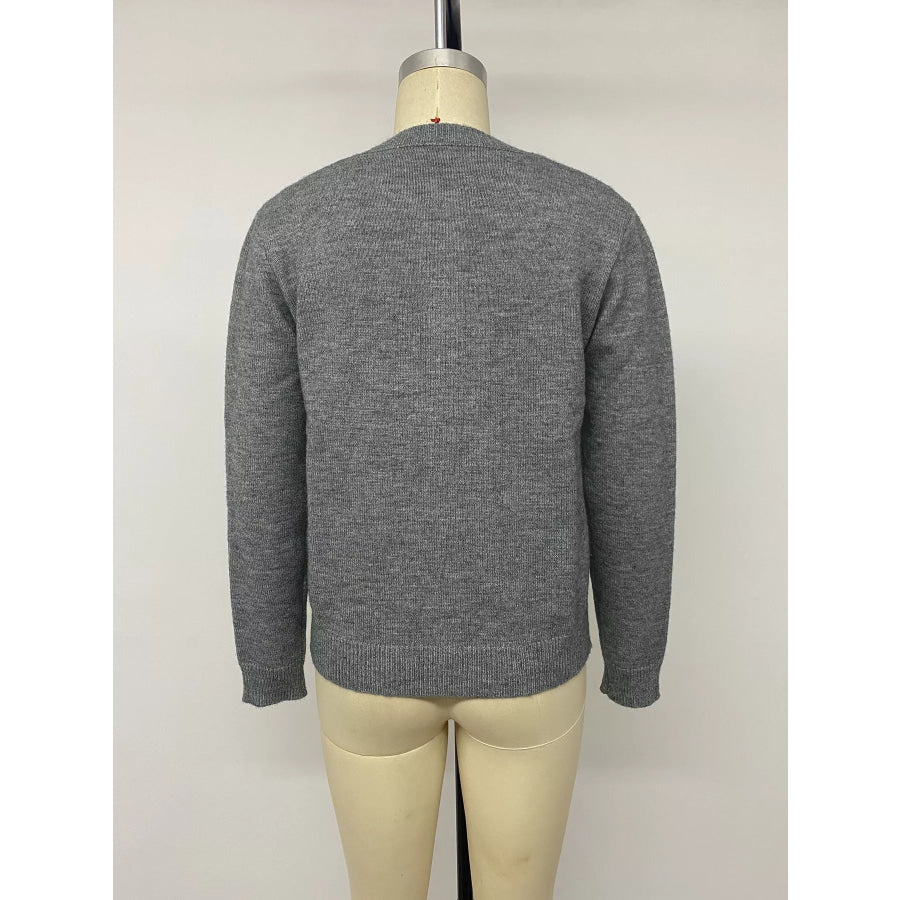 Contrast Button Long Sleeve Cardigan Apparel and Accessories