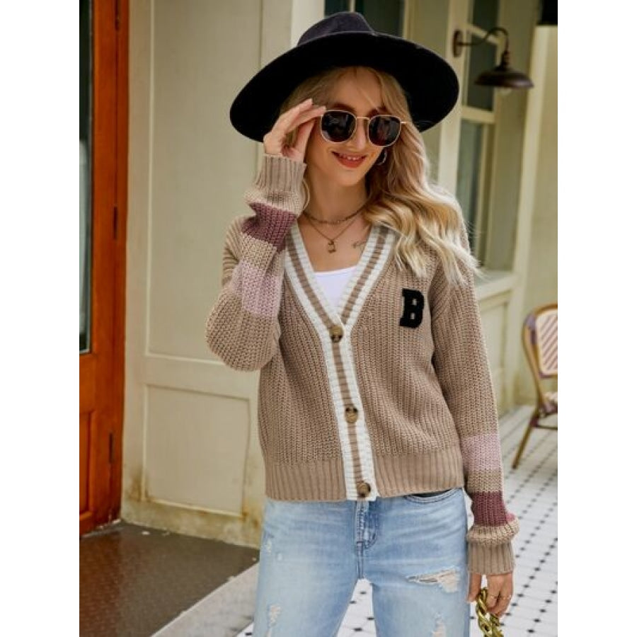 Contrast Button Up Dropped Shoulder Cardigan Clothing