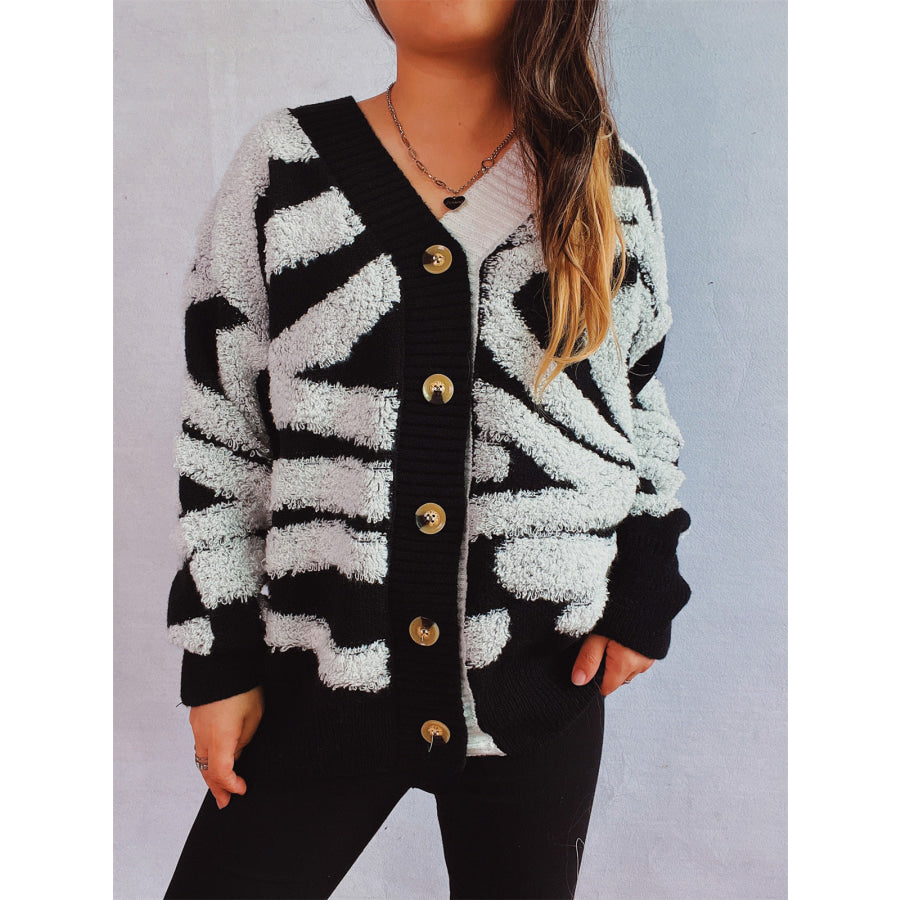 Contrast Button Up Long Sleeve Cardigan White / One Size Apparel and Accessories