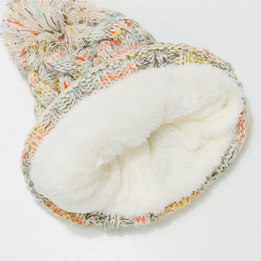 Contrast Cable-Knit Hat with Pompom Apparel and Accessories