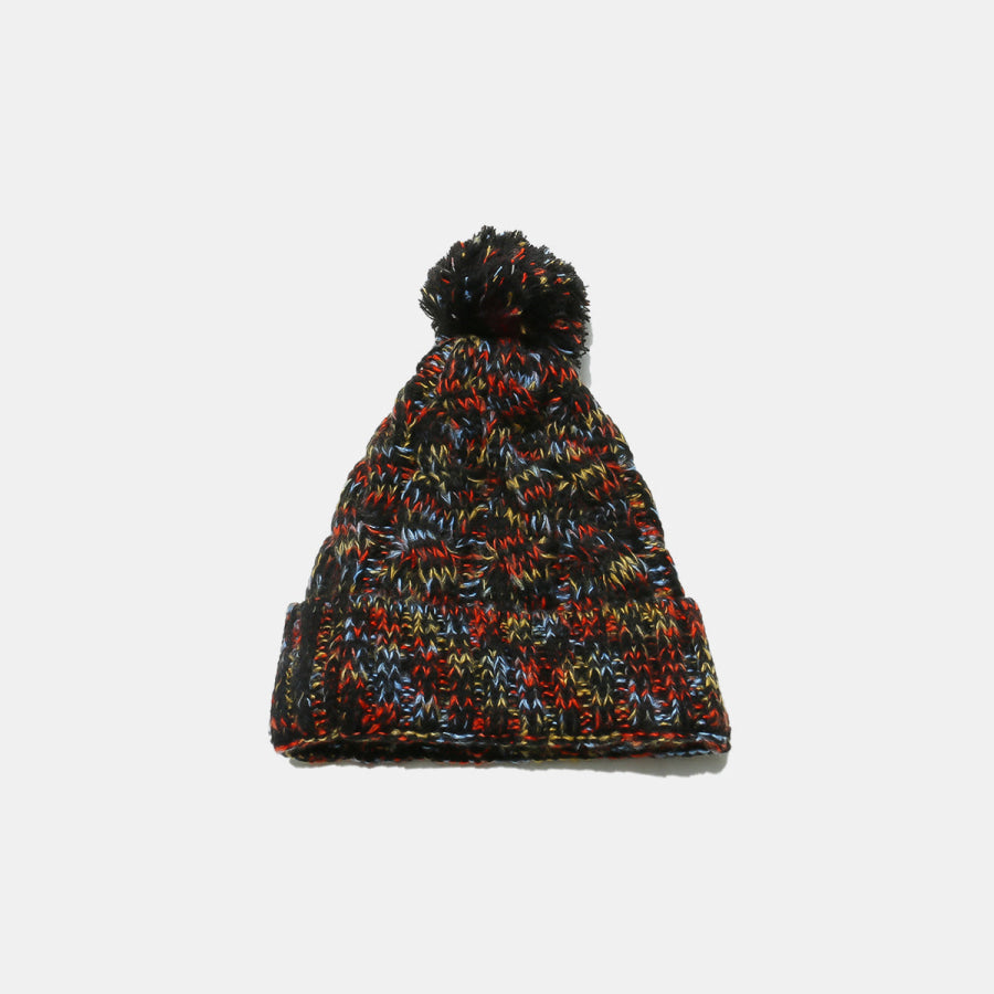 Contrast Cable-Knit Hat with Pompom Black / One Size Apparel and Accessories