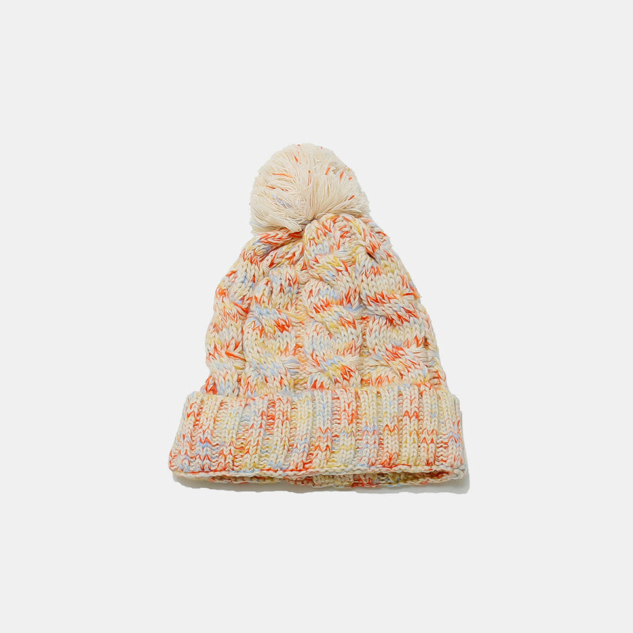 Contrast Cable-Knit Hat with Pompom Cream / One Size Apparel and Accessories