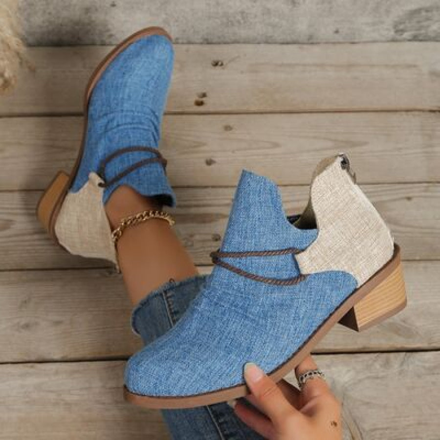 Contrast Canvas Low Heel Boots Apparel and Accessories