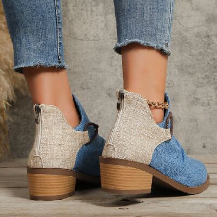 Contrast Canvas Low Heel Boots Apparel and Accessories