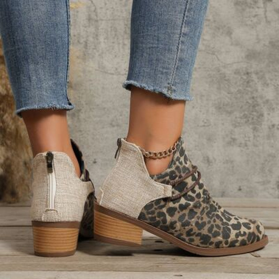 Contrast Canvas Low Heel Boots Apparel and Accessories