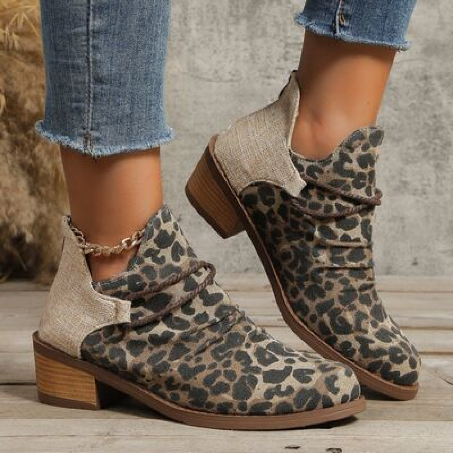 Contrast Canvas Low Heel Boots Apparel and Accessories