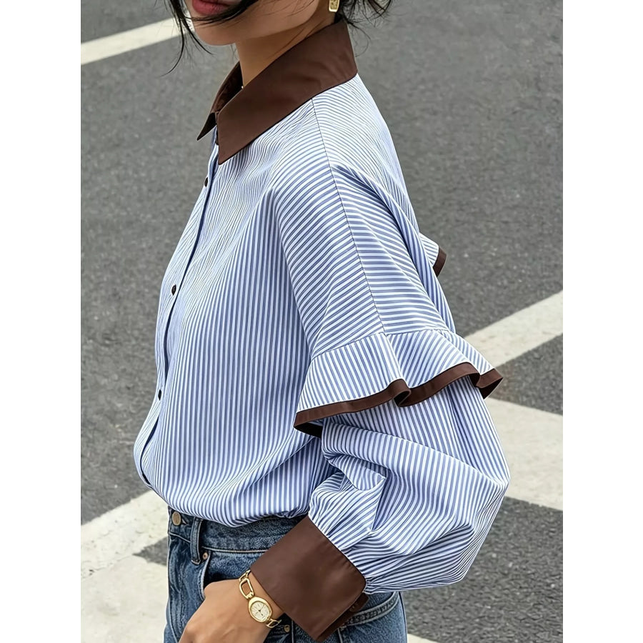 Contrast Collar and Cuff Striped Shirt Apparel Accessories