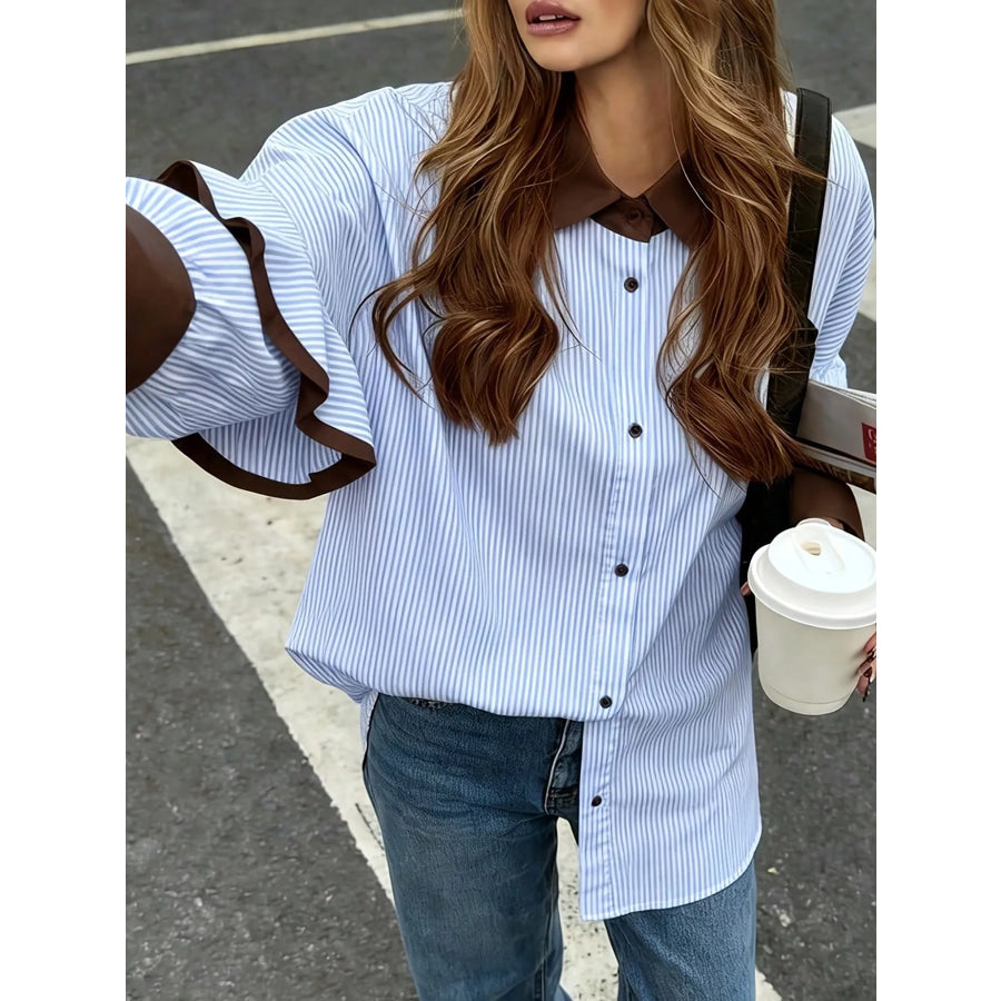 Contrast Collar and Cuff Striped Shirt Apparel Accessories