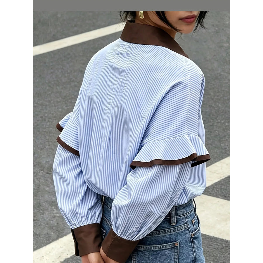 Contrast Collar and Cuff Striped Shirt Apparel Accessories