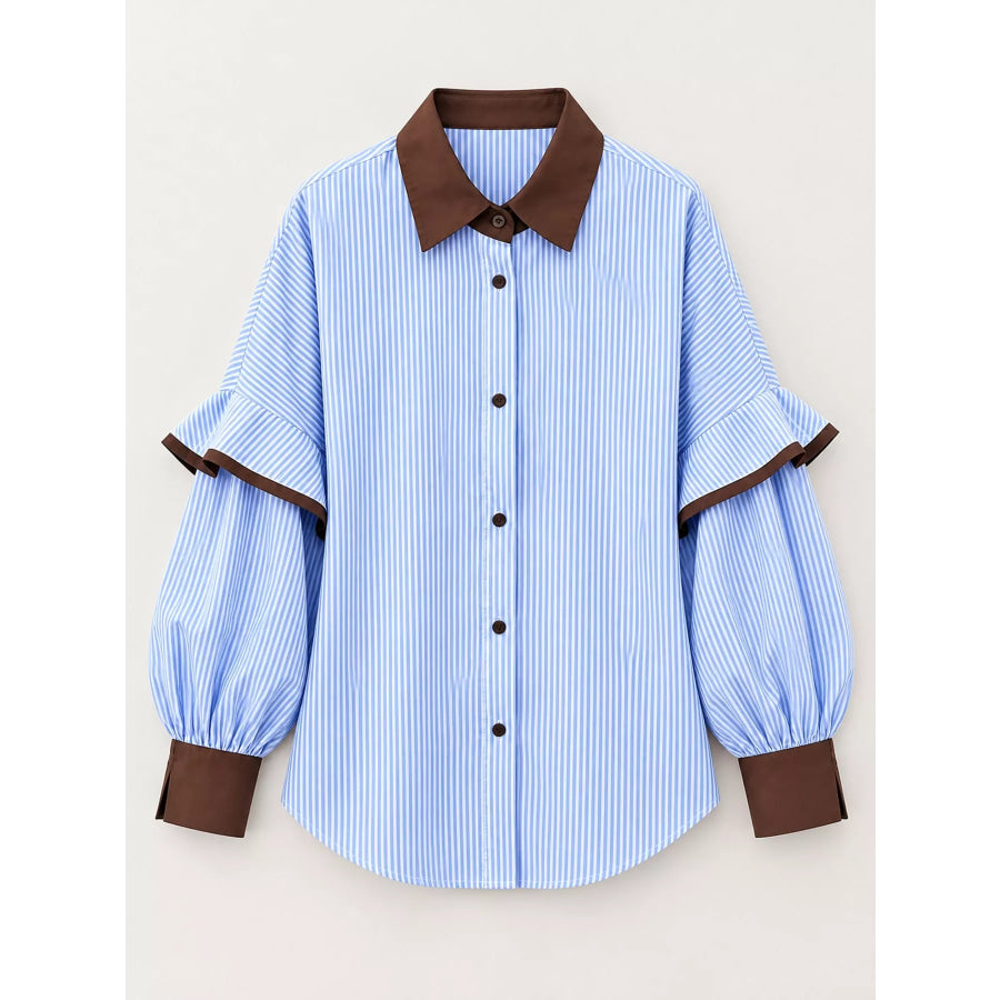 Contrast Collar and Cuff Striped Shirt Apparel Accessories