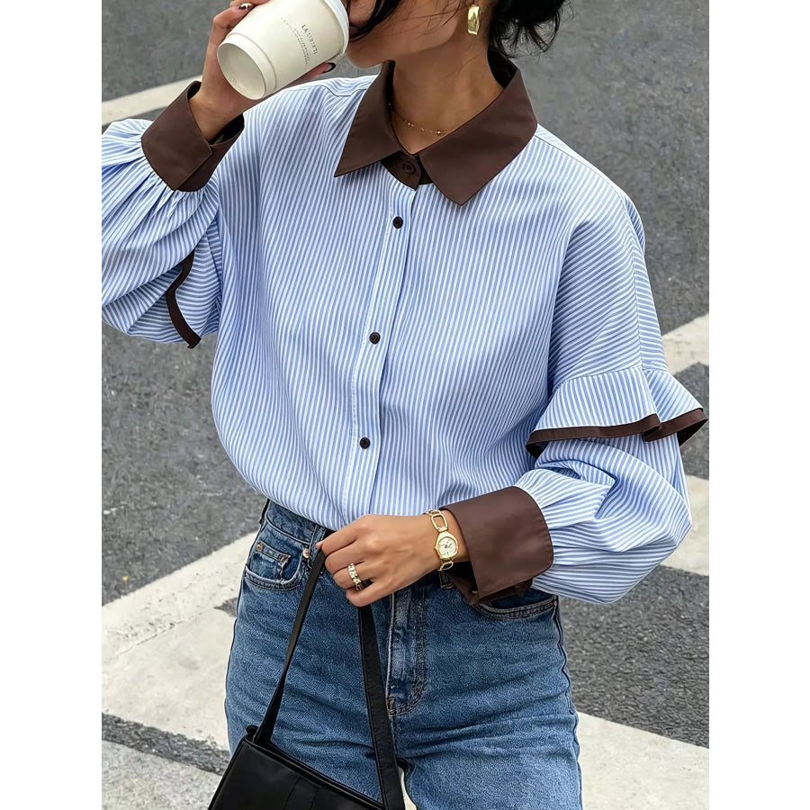 Contrast Collar and Cuff Striped Shirt Apparel Accessories